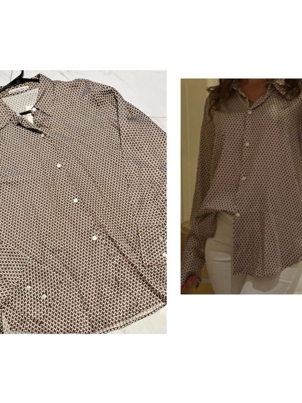 Silky Geometric Print Button-Down Top